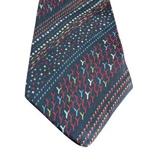 Yves Saint Laurent Silk Men's Neck Tie Navy Multicolor Y Design Vintage 57 x 4
